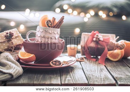 Still Life With Home Christmas Decor, Concept Of Celebration And Home Comfort