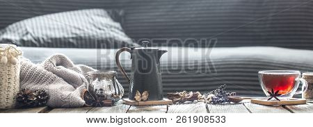 Cozy Living Room With Tea On The Table