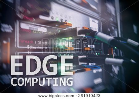 Edge Computing, Internet And Modern Technology Concept On Modern Server Room Background.