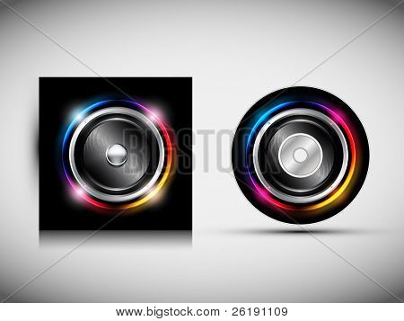 CD ปกแม่แบบ - ลำโพง มีไฟเร่าร้อนหลังการ ภาพเวกเตอร์