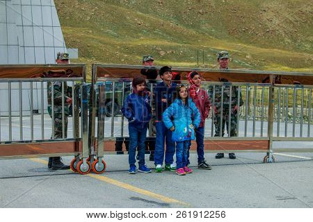 Kids Taking Picture With Chinese Soldiers At Khunjerab Pass, Pak China Border 6/28/2018
