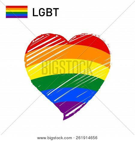 Lgbt Flag Heart. Vector Hand Drawn Illustration Isolated On White Background.