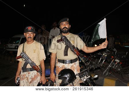 Sindh Rangers Soldier Holding Flag At Clifton, Karachi, Pakistan 14/08/2012