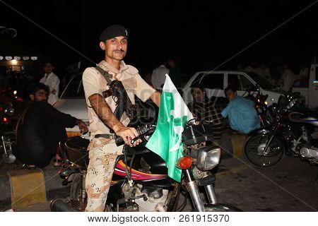 Sindh Rangers Soldier Sitting On Bike At Clifton, Karachi, Pakistan 14/08/2012
