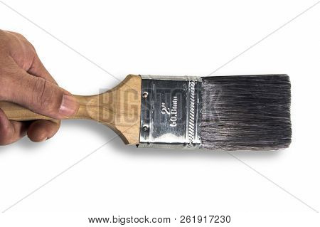 Hand Holding The Paint Brush Action,  Isolated On White Background