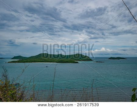 Tropical Idyllic Ocean With Beautiful White Cloud Sky And Endless Horizon View From Viewpoint On Kha