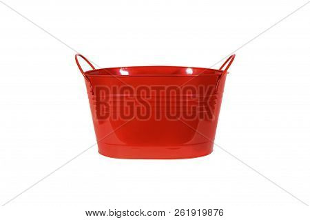 Red Tin Bucket Isolate On The White Background