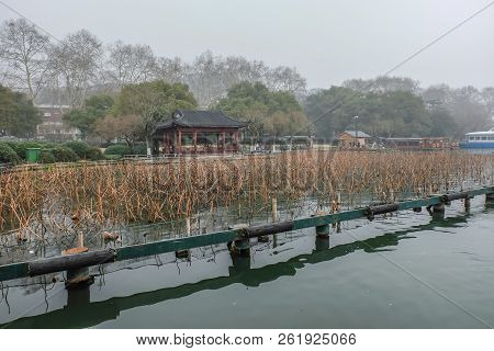 Beautiful Xihu Lake(west Lake) One Of Destination In China With Foggy Or Mist In Winter Season