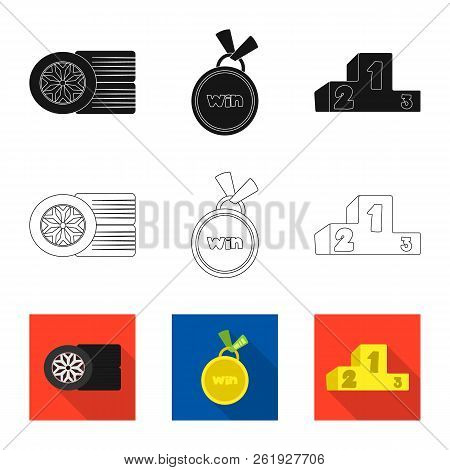 Vector Illustration Of Car And Rally Icon. Set Of Car And Race Vector Icon For Stock.