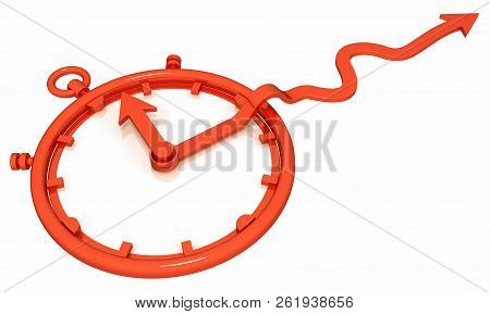Red Symbolic Arrow Time Extend, 3d Illustration, Horizontal, Over White, Isolated