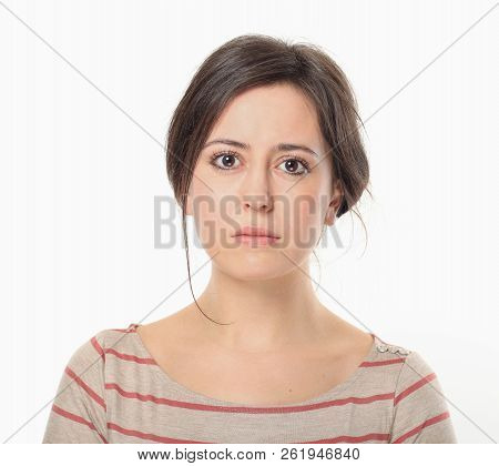 Young Beautiful Woman Has Bad Mood, Isolated