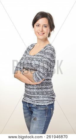 Nice Woman With Sincere Smile Crossing Her Hands