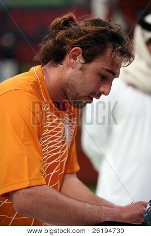 zypriotische Tennis Sterne Marcos Baghdatis Autogramme in Katar offen, 1 Januar, 07,