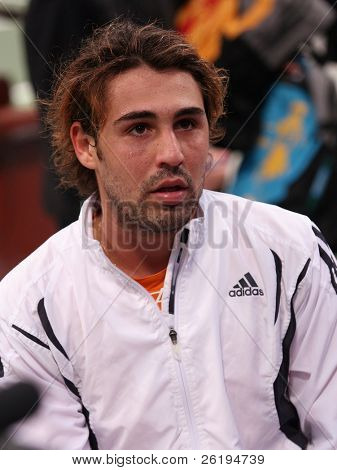 Zyprischer Tennisspieler Marcos Baghdatis bei den Qatar Open, January 1, 07, gegen Philip Kohlshreiber.