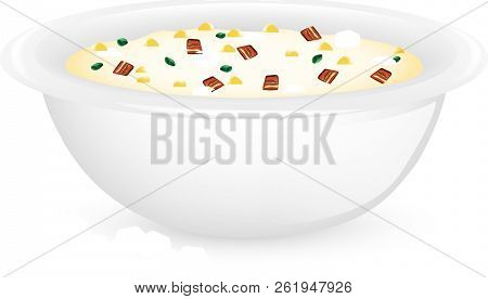 Illustration Of A Bowl Of Creamy Corn Chowder With Soup Crackers