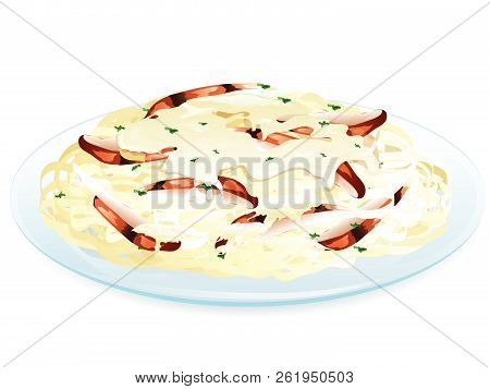 Illustration Of Deliciously Grilled Chicken, With Fettuccine Pasta, And Topped With Creamy Parmesan 