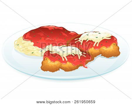 Illustration Of Chicken Parmesean With Chicken, Pasta, And A Creamy Tomato Sauce