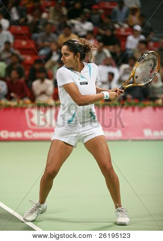 Indická tenisová hvězda Sania Mirza hrál v prvním kole turnaje Katar Open ATP, únor