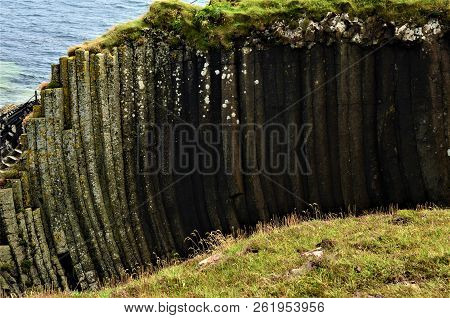 A View Of The Prehistoric Volcanic Geological Rock Formations On The Scottish Island Of Staffa