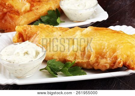 Traditional British Fish Consisting Of Mayonnaise And Fried Fish.