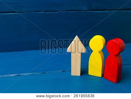 Growing National Identity, Increasing Loyalty And Morale. Teamwork. Two People And An Up Arrow. Leve