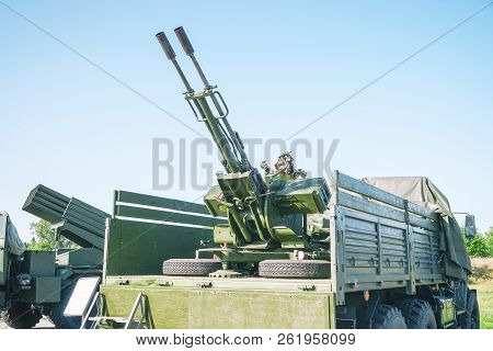 Double-barreled Anti-aircraft Gun In The Back Of The Car