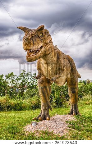 San Marco In Lamis, Italy - June 9: Carnotaurus Dinosaur, Featured In The Dino Park In San Marco In 