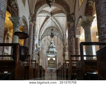 Kotor, Montenegro, July 30, 2018: The Altar Of The Saint Tryphon Cathedral, Consecrated In 1166.