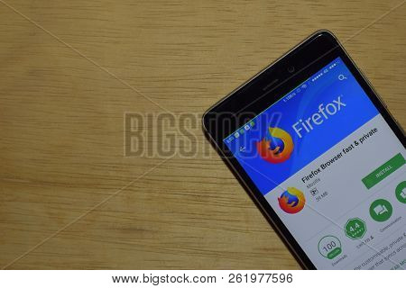 Bekasi, West Java, Indonesia. October 9, 2018 : Firefox Browser Fast & Private Dev App On Smartphone