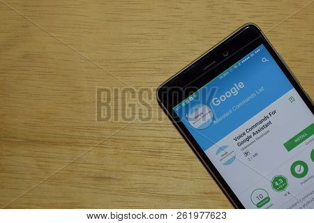 Bekasi, West Java, Indonesia. October 9, 2018 : Voice Commands For Google Assistant Dev App On Smart