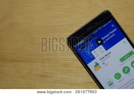 Bekasi, West Java, Indonesia. October 9, 2018 : Clean Master Dev App On Smartphone Screen. Clean Mas