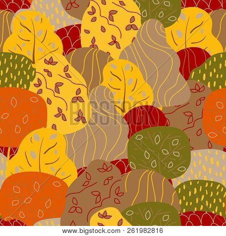 Seamless Background With Stylized Trees. Forest Bright Pattern
