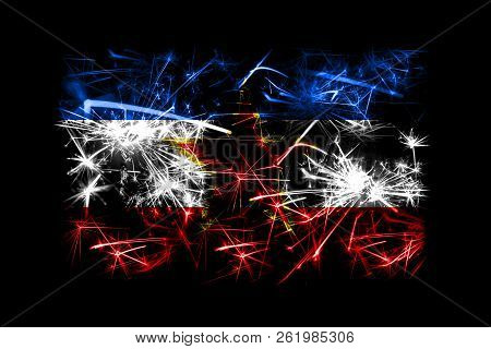Yugoslavia Fireworks Sparkling Flag. New Year 2019 And Christmas Party Concept