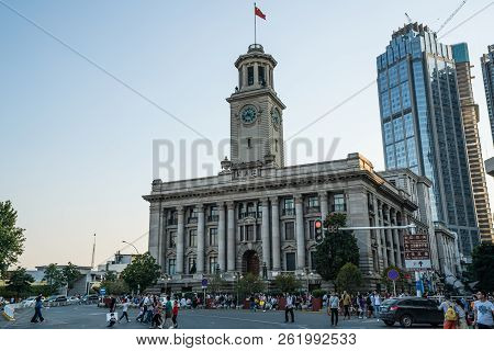 4 October 2018, Wuhan China : Street View Of Former Hankou Customs House Jianghan Historical Buildin