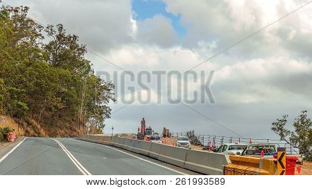 Road Works To Construct Another Lane On A Bitumen Highway In Queensland Australia