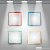 Galería Interior con Marcos coloridos vacíos en pared - EPS10 Vector diseño