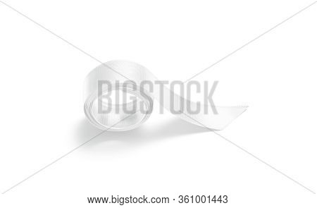Blank White Rolled Silk Ribbon Mock Up, Front View, 3d Rendering. Empty Roll Decorate Band For Surpr