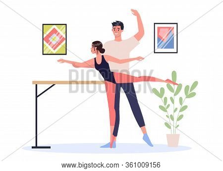 Young Artistic Female And Male Ballet Dancer Standing In Pose.