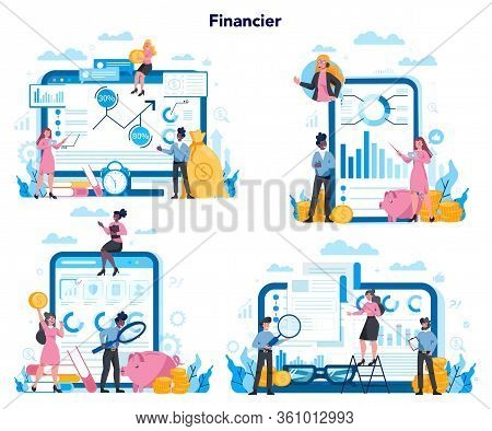 Financial Advisor Or Financier Platform On Differernt Device Concept Set.
