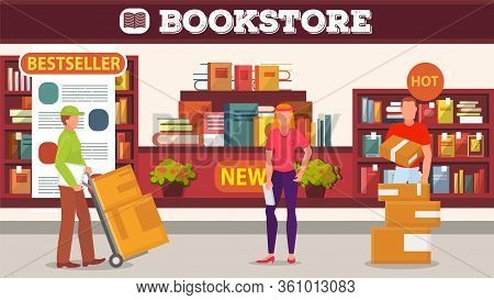 Book Delivery To The Store, Goods Reception Flat Vector Illustration. The Seller Receives Books From