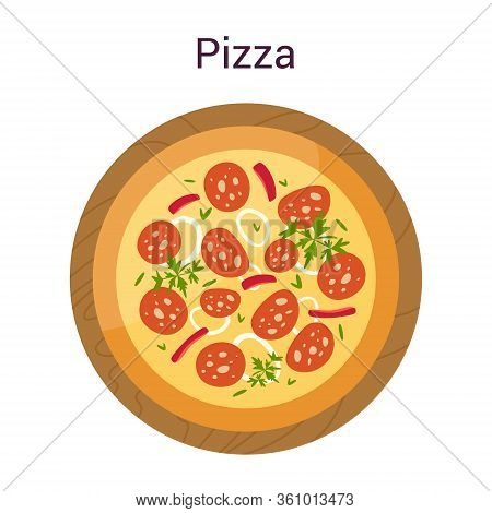 Tasty Delicious Pizza Slice. Italian Food. Salami And Mozarella Cheese