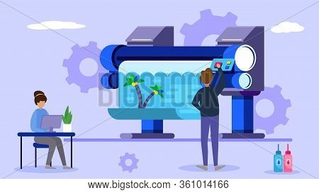 Printing Industry, Tiny Character Work In Creative Business Office, Flat Vector Illustration. Male, 