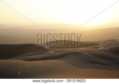 Sunset Over Ica Desert, Close To Huacachina Oasis. Ica, Peru.
