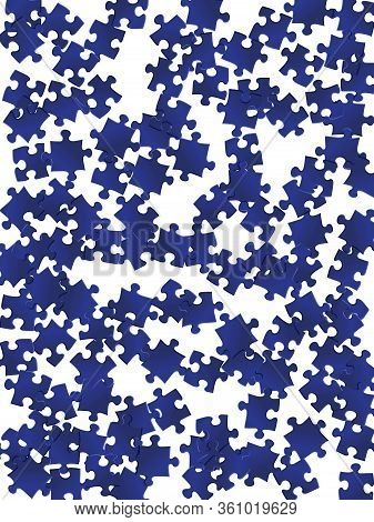 Abstract Mind-breaker Jigsaw Puzzle Dark Blue Pieces Vector Background. Scatter Of Puzzle Pieces Iso