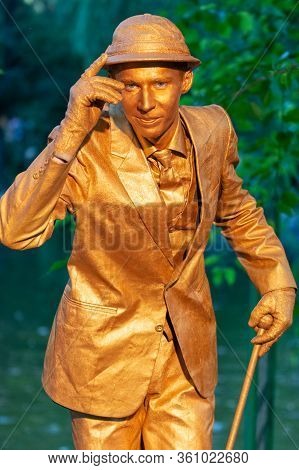 Bucharest, Romania - May 24,2018, Mr. Showtime, Living Statues, Artel Myth Ukraine, Street Theater F