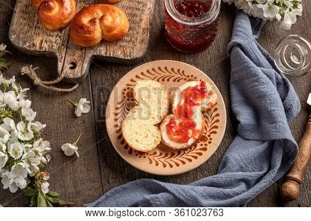 Jidasky Or Jidase - Czech Sweet Easter Pastry Made Of Yeast Dough, With Butter And Marmalade, Top Vi