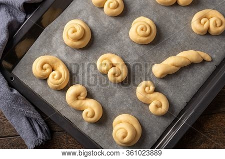 Raw Jidasky Or Jidase - Czech Sweet Easter Pastry Made Of Yeast Dough, Ready To Be Baked In The Oven