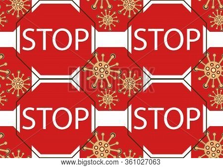 Seamless Pattern On The Theme Of Viruses. Info Graphics About Viral Infections. Stop The Virus. Info