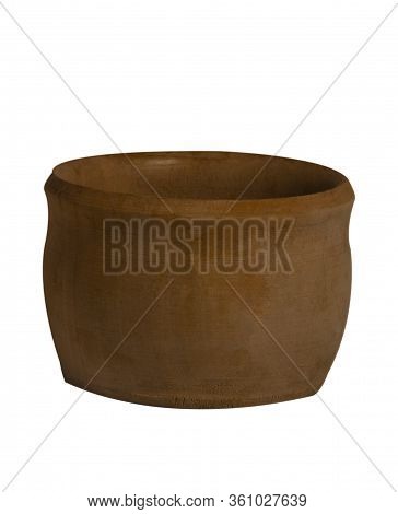 Wooden Cup Isolated On A White Background. Antique Kitchen Utensils.
