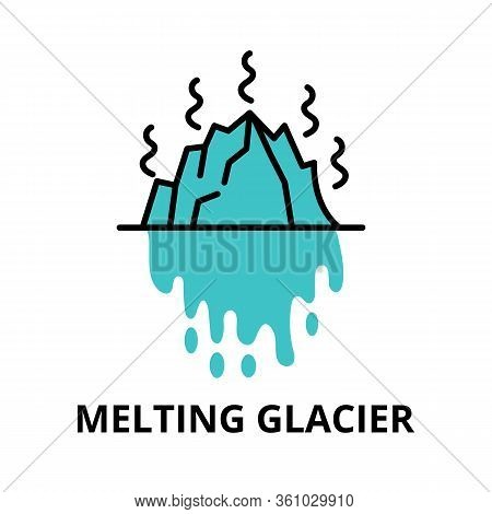 Modern Flat Thin Line Design Icon, Vector Illustration, Infographic Concept Of Melting Glacier, For 